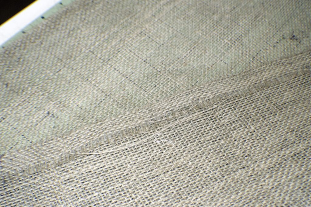 Fuse the edges using fusible web FALL APPLIQUE BURLAP TABLE RUNNER