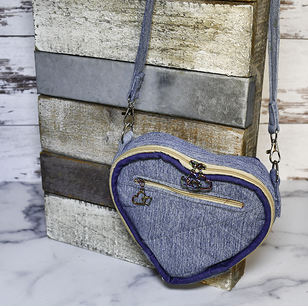 How to Sew a Quilted up-cycled Jeans Heart Shaped handbag